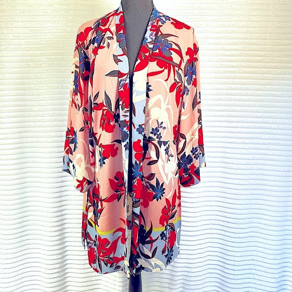 CAbi Sweaters - CABI Pink & Blue Floral Print Kimono Jacket Duster XS/S
